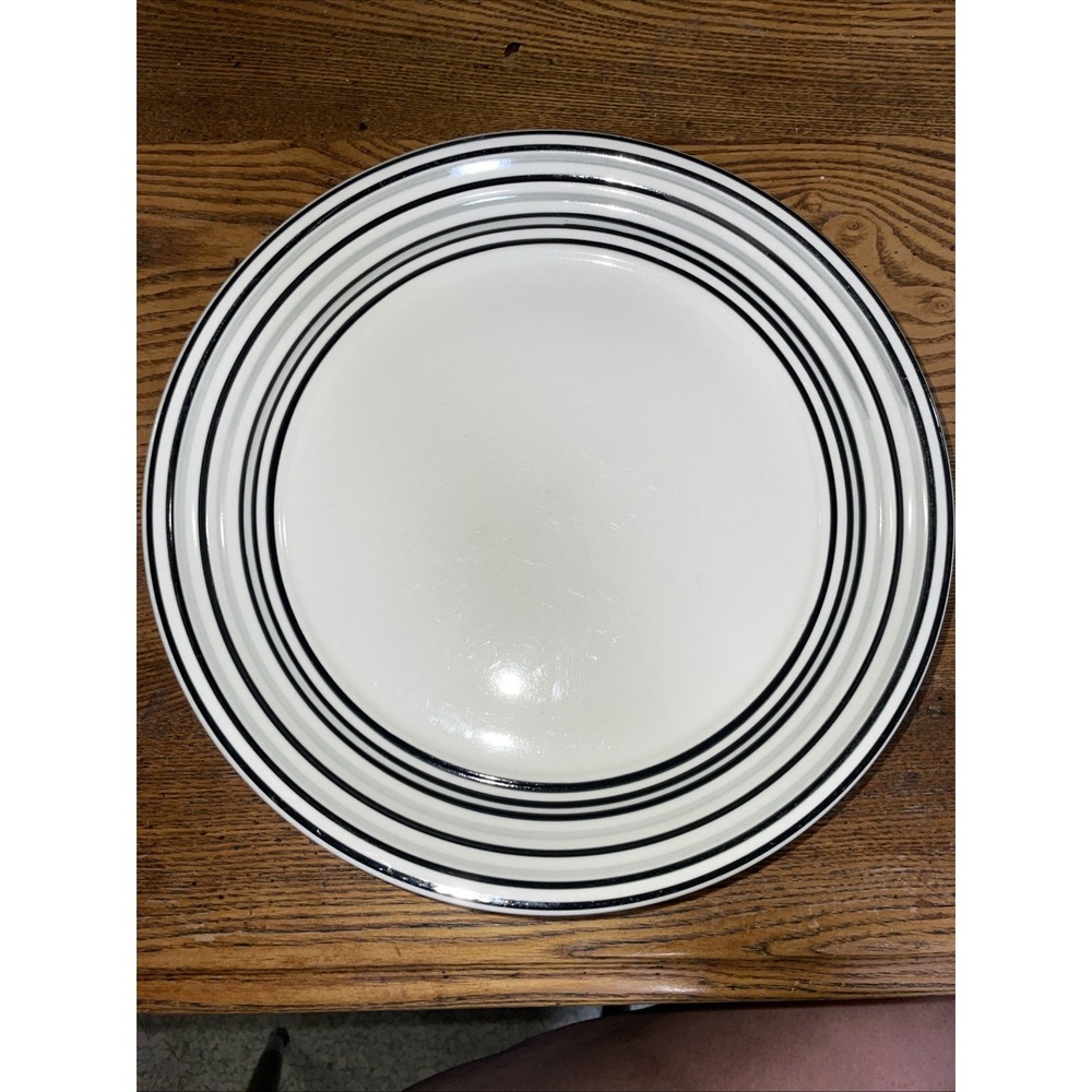 2 Gibson Everyday China Plates Gray Black Banded Pasta Bowls 10.5"